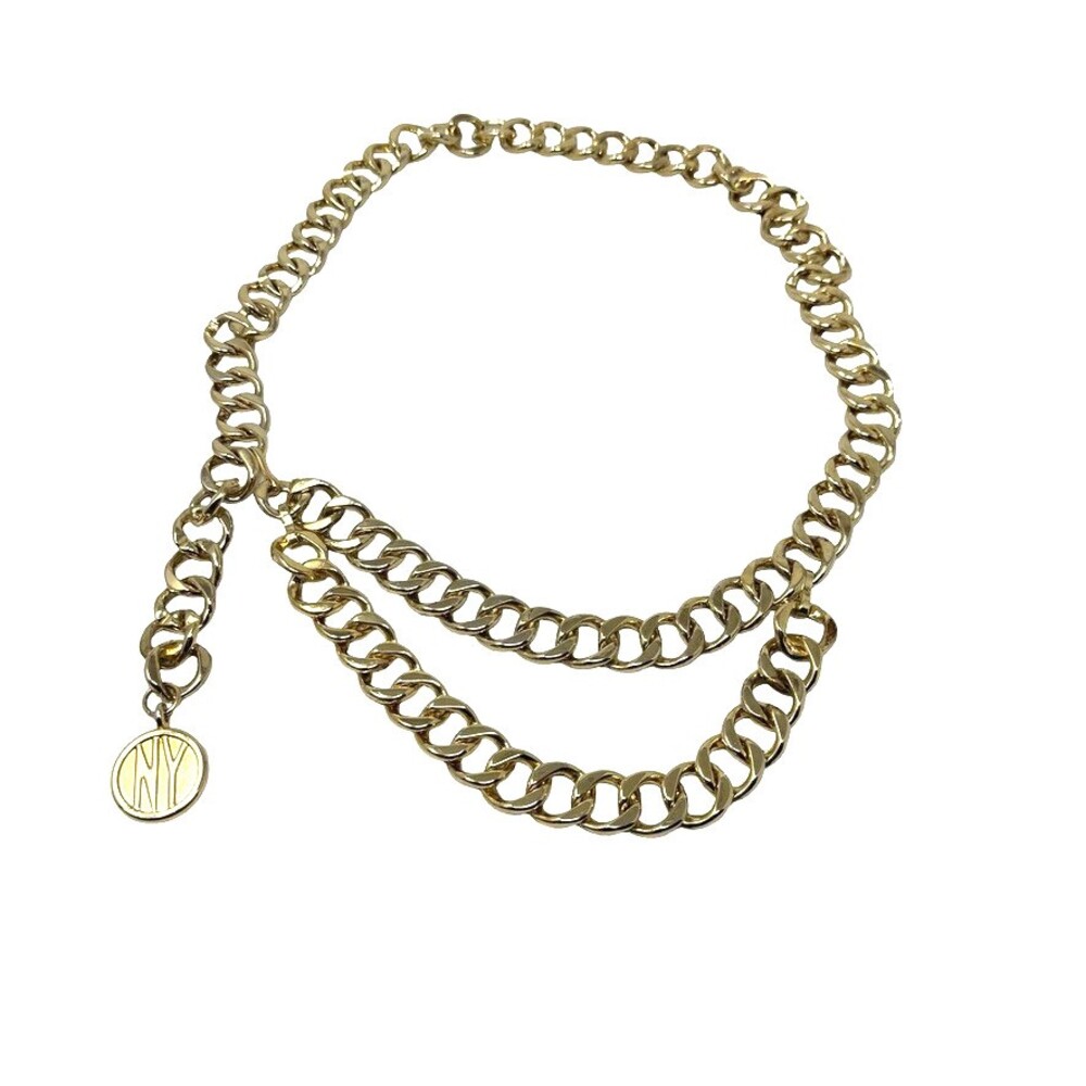 Vintage womens belt Gold Tone Curb Chain Belt heavy chunky Draped coin - Picture 2 of 11